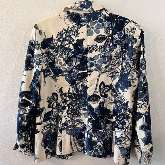 Coldwater Creek Jacket Women Blue And White Print Size 12 Open Front Fully Lined - Picture 8 of 8